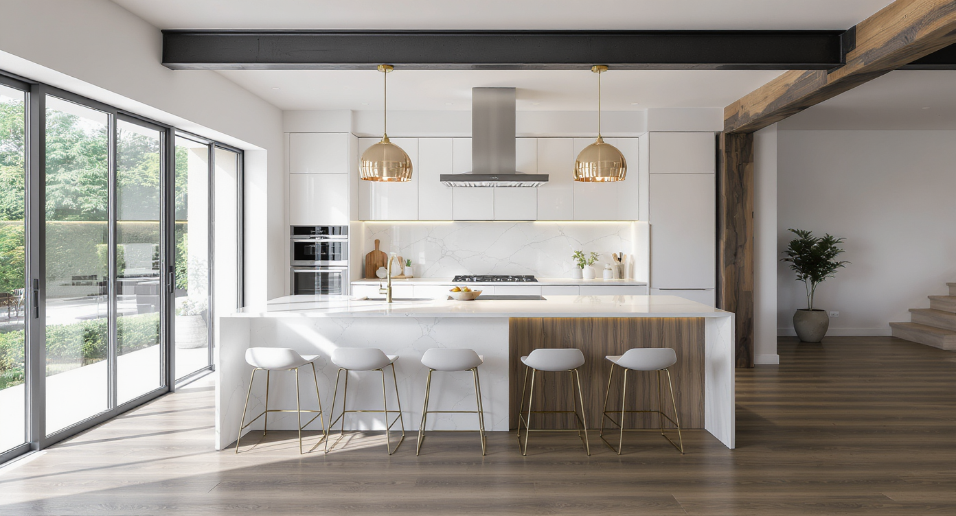 Cocina abierta al salón con península
